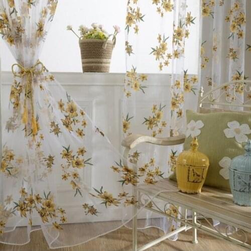 205*95cm Simple Small Fresh Style Window Screen Small Flower Offset Printing Polyester Translucent Glass Yarn Single Yarn