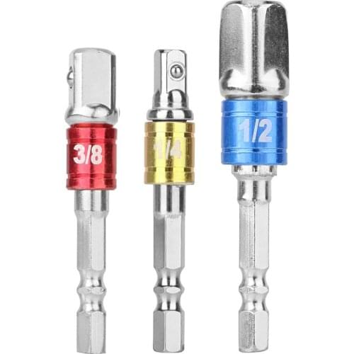 3Pcs/set Hex Bit Set Socket Adapter 1/4" 3/8" 1/2" Steel Hex Shank Set Extension Quick Change Converter