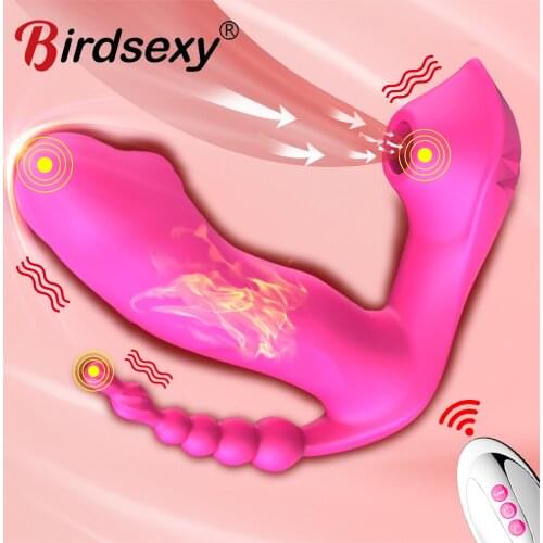 3 IN1 Panties Vibrator Wearable Wireless Heating Sucking G Spot Clitoris Stimulator Vaginal Anal Orgasm Dildo Sex toys for Women