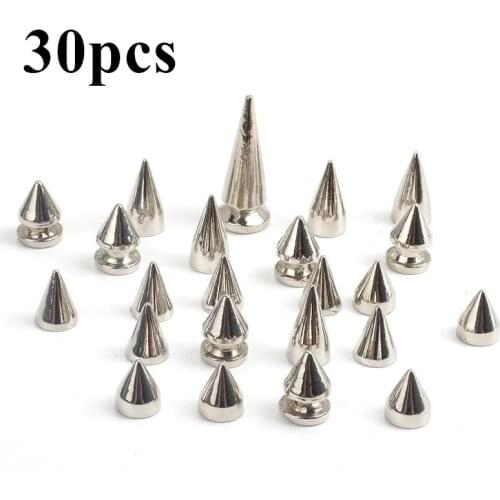 30pcs/set Silver Cone Studs and Spikes DIY Craft Cool Punk Garment Rivets for Clothes Bag Shoes Leather Punk Accessories