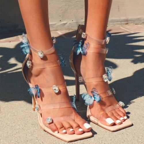 Summer Women Sandals Woman Butterfly Thin High Heels Ladies Gladiator Sandalias Female Rhinestone Brand Sandals Zapatos De Mujer