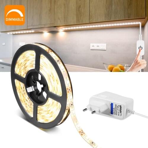 Flexible LED Strip Dimmable Touch Switch Sensor Wardrobe lamp Under Cabinet light Stairs Kitchen lighting 110V 220V EU US Plug