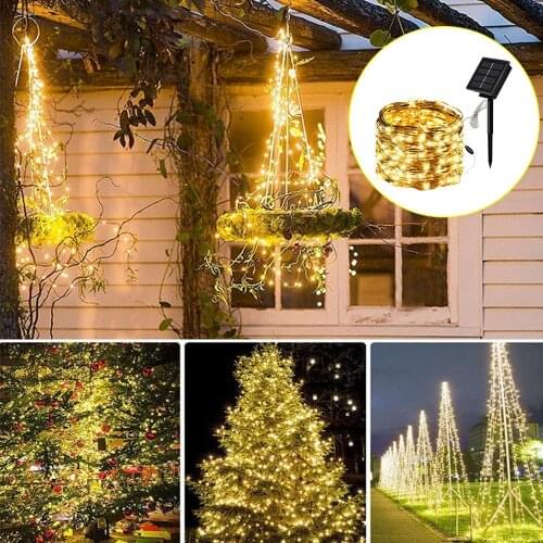 11.5 m 8 Mode Solar 100 LEDs Light String Outdoor Waterproof Copper Wire String For Valentine Wedding Holiday Party Fairy Lights