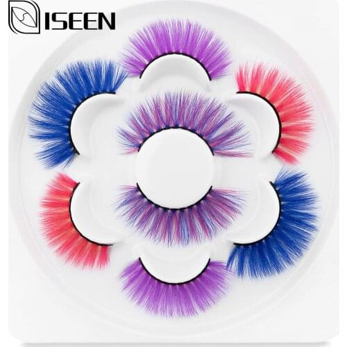 ISEEN 4 pair/box real mink color 25mm long siberian eyelashes costume fancy ball dramatic unique colored red blue fake lashes