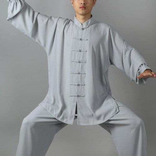 Traditional Chinese Clothing Set 2Pcs/Set Unisex Button Placket Shirt Loose Solid Color Chinese Tai Chi Suit Kung Fu Wear Unisex