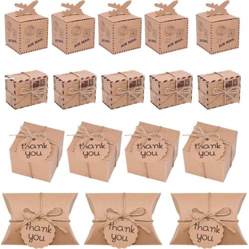 10/20/30 pcs Creative Square Travel Candy Boxes Pillow Style Kraft Paper Box DIY Handmade Gift Bag Wedding Festival Party Supply