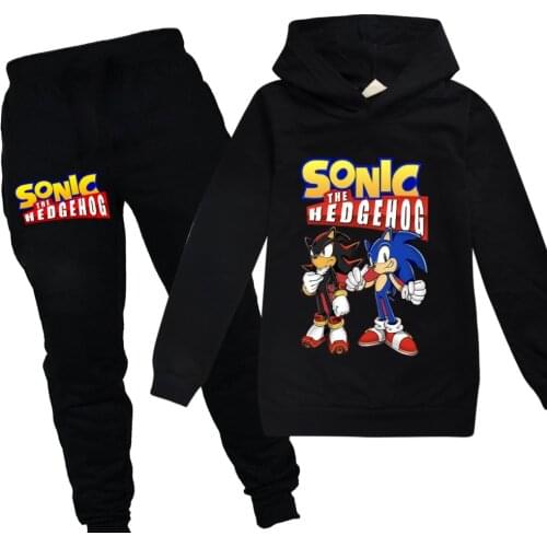 Cute kid hoodie trousers set cartoon sonic 2pcs set for 3-16years kids boys girls hooded jumper trouser clothing set