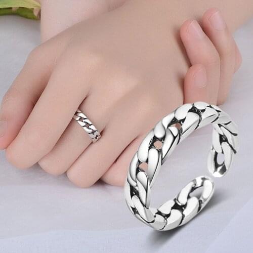 Trendy Silver Color Hollow Chains Rings For Women Men Boho Vintage Jewelry Adjustable Size Finger Rings