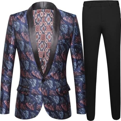 Mens Jacquard Suits 2 Pieces Of Suits Embossing Shawl Lapel Groom Tuxedos Wedding Formal Party Diner Man Blazer (Jacket+Pants)
