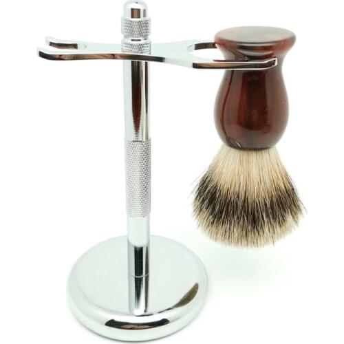 TEYO Silvertip Badger Hair Shaving Brush and Shaving Stand Set Perfect For Wet Shave Soap Safety Razor