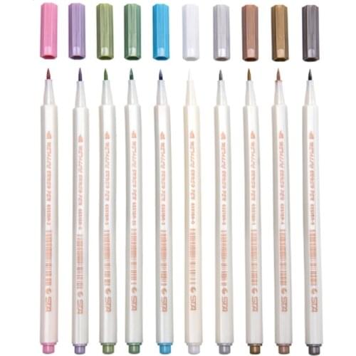 10 Colors STA Metallic Brush Pen Set DIY Scrapbooking Crafts Soft Tip Drawing on Ceramic Card Glass Marker Brushpen Art Markers