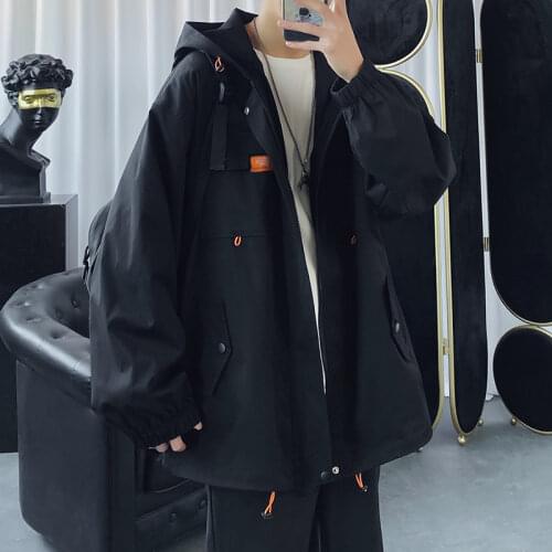 2021 Autumn Hooded Mens Jacket Oversized Clothing Casual Mens Windbreaker Harajuku Solid Color Men Coats Mens