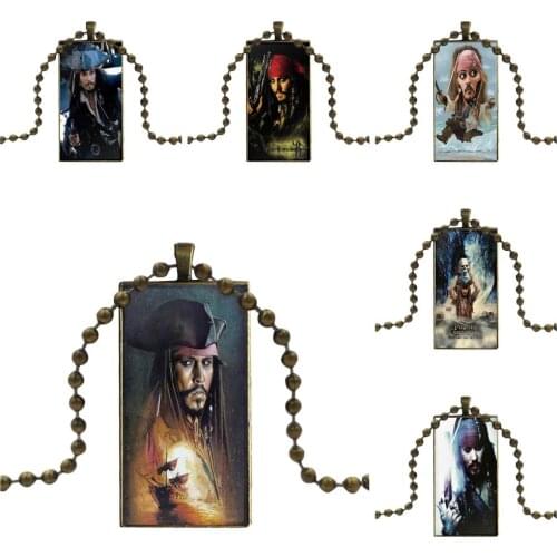 Caribbean Jack Sparrow Pirate Johnny For Women Kids Glass Pendant Necklace Handmade Half Pendant Rectangle Necklace