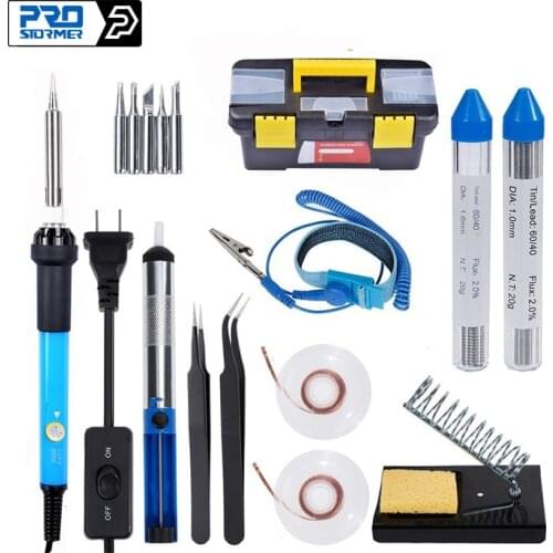 PROSTORMER 60W Soldering Iron Toolbox 110V US/220V EU Adjustable Temperature Kit Soldering Board Set Repair Tool