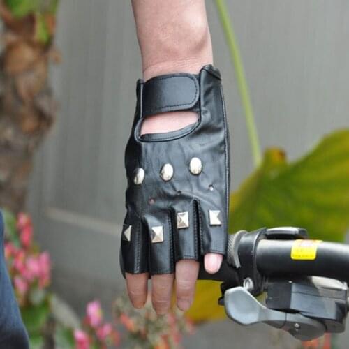Genuine leather half-finger gloves non-slip spring and summer men and women break dance performance hip-hop punk D10