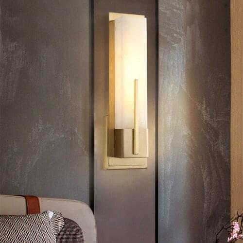 All Copper New Chinese Marble Wall Lamp Living Room Background Bedroom Bedside Light Luxury Dining Hall Aisle Courtyard Lighting