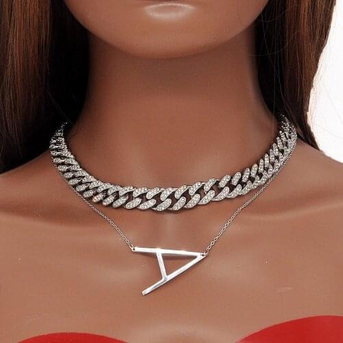 Luxury Gift Box A-Z Iced Out Cuban Chain Stainless Steel Initial Letter Necklace 2 Pieces Set Jewelry Dropshippig