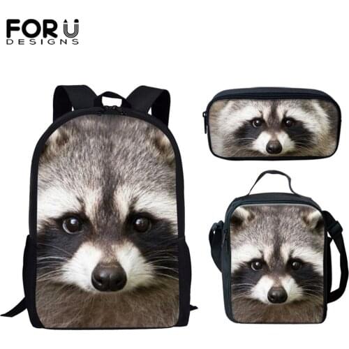 FORUDESIGNS Fashion Children Backpack Cute Raccoon Animal Design Teenager Back To School Dapack Book Supplier Bags Sac