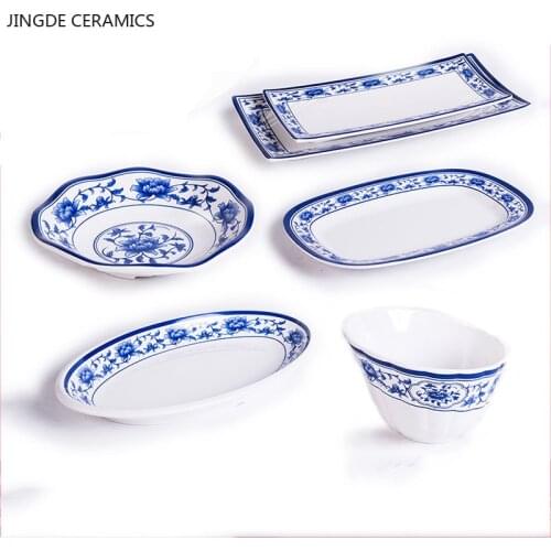Blue and white porcelain imitation ceramic flower western steak salad dessert cake sushi home kitchen storage decorative plate