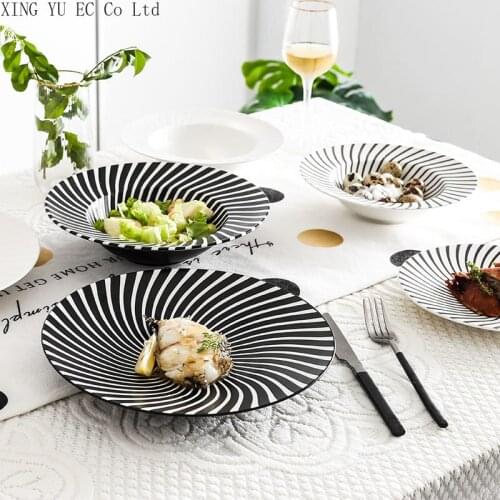 European Style Straw Hat Flat Plate Household Creative Round Plate Solid Color Ceramic Dinner Plate Restaurant Kitchen Utensils