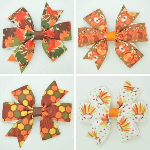 SUPWRF 3.1'' Thanksgiving Turkey cute bow Girls Hair Bow With Clip Boutique Printed Ribbon headwear diy wholesale 20 PCS T0929
