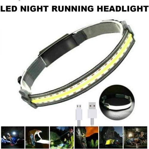 LED Night Running Headlamp COB Headlight Torch Work Light Bar Head Band Lamp for Hiking Hunting Camping Outdoor Accessories
