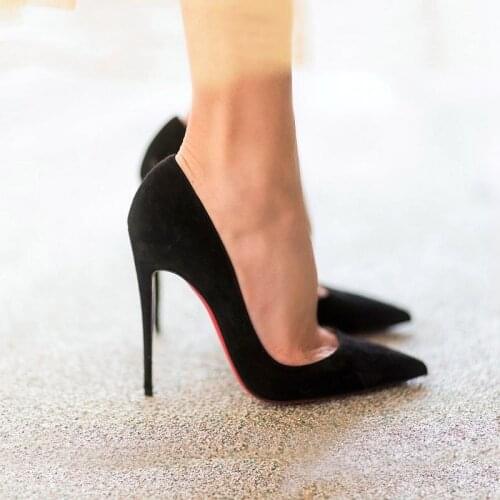 Red Bottom High Heel Shoes Office Lady Sexy Pumps Women Fashion Red Sole Stilettos Flock Daily Dress Shoe Women Spring Heel