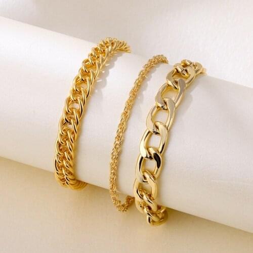 ALIUTOM Vintage Multi-layer Punk Curb Cuban Chain Bracelets Set for Women Miami Boho Thick Gold Color Charm Bracelets Bangles