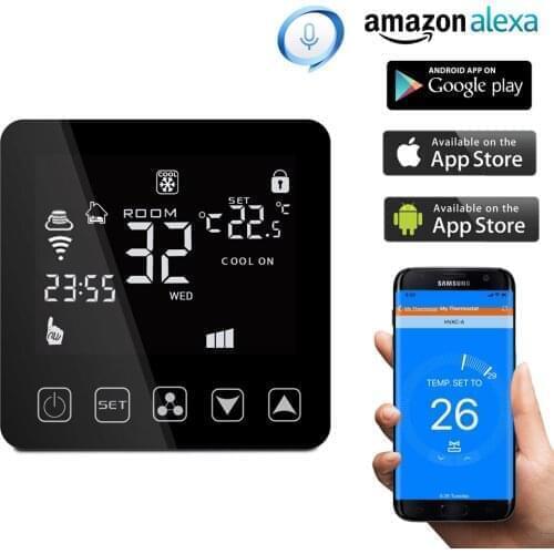 WiFi Central Air Conditioner Thermostat Temperature Controller Fan Coil Unit Works Amazon Alexa Echo Google Home 2 Pipe Tuya
