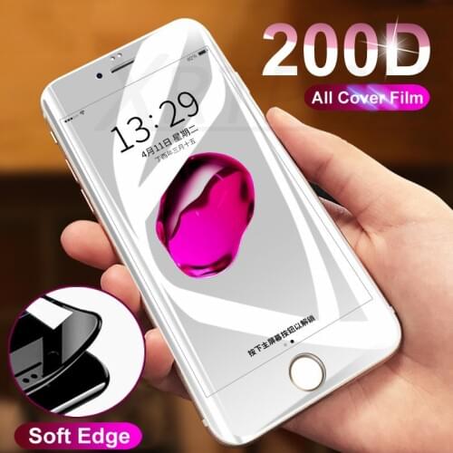 200D Curved Soft Edge Protective Glass on For iPhone 7 8 6 6s Plus Tempered Glass Screen Protector For iPhone X XR XS Max Film