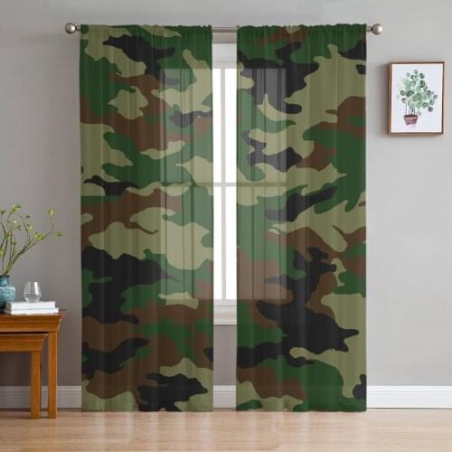 Green Camouflage Sheer Curtains for Living Room Bedroom Kitchen Tulle for Windows Voile Yarn Curtains for Bedroom