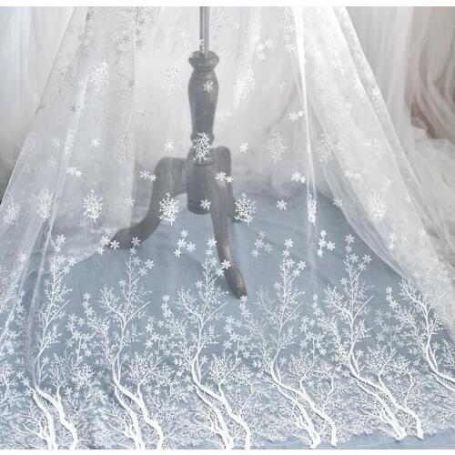 2 Meters High Quality Off White Jacquard Nigeria Lace Fabric DIY Craft Wedding Dress Clothing African Lace Material