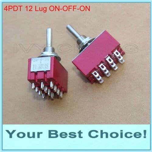 5pcs/Lot 4PDT 12Pins 3Position ON-OFF-ON Miniature Rocker Toggle Switch,12 solder lug,Top Quality