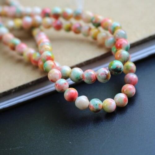 65pcs 6mm Stone Beads Round Loose beads Mottled Orange Green Yellow Tone Fashion Beads For Earrring Necklace Bracelet Making DIY
