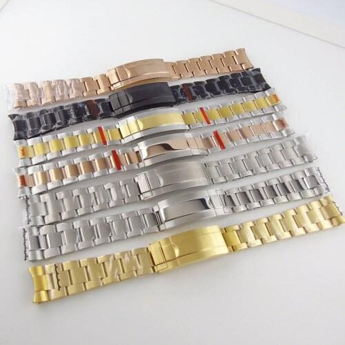 Nologo 20mm Width Rose Golden Plated Steel oyster Watch Strap Bracelet Watch Band with Steel Bracelet Clasp