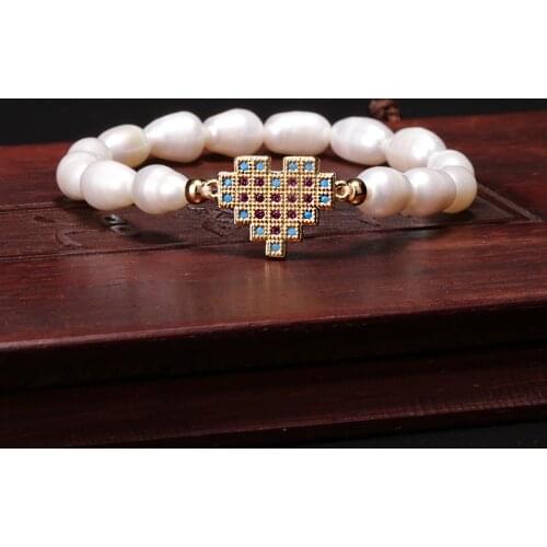 Boho Letter Natural Freshwater Pearl Beaded Plastic Elastic Rope Beaded CZ Charms Women Men Bracelets Daily Jewelry Dainty Gift