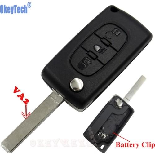 OkeyTech 3 Buttons Remote Car Flip Key Case Shell Fob For Citroen C2 C3 C4 C5 C6 Picasso Blank Uncut VA2 Blade Replacement Cover