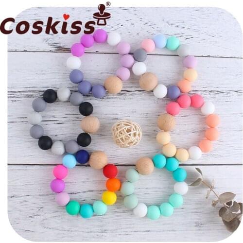 Coskiss Newborn Baby Silicone Beads Teething Bracelet Silicone Beads Teether Bracelet Silicone Baby Teether Toys Gifts