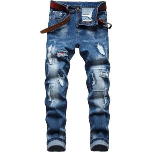 2021 Fashion Mens Jeans Spring Autumn Denim Trousers Cotton Jeans Hiphop Streetwear Distressed Pants pantalones hombre 29-42