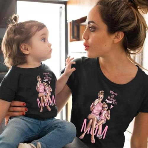 Family Tshirts Fashion Mommy and Baby Girl Black Tshirts Cartoon Family Look Boys Mom Mother Children T-shirt Super Mom Tops Tee