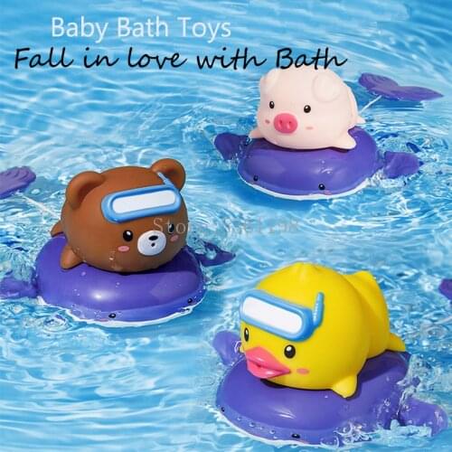 Bath Toys Animal Cute Cartoon Pig Duck Bear Baby Water Toy Infant Swim Chain Clockwork Toys For Kids Shower Toys For Children