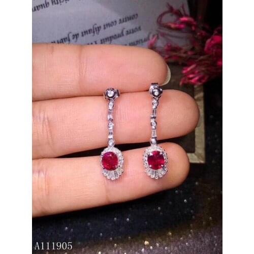 KJJEAXCMY boutique jewelry 925 sterling silver inlaid natural ruby gemstone female earrings support detection