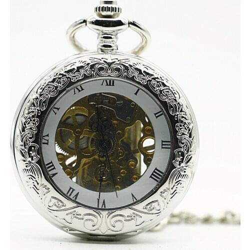 10pcs/lot Retro Classic Silver Mechanical Pocket Watch White Roman Dial Flip Pocket Watch Gift watches for Men Women