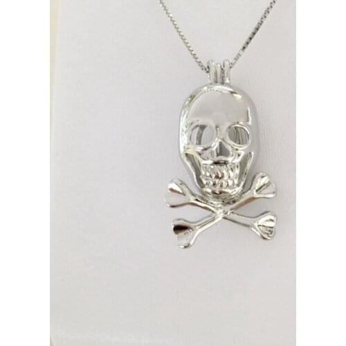 Skull & Crossbones Style Locket Cage Can Put Into Beads Death Skeleton Shape Pendant Mounting DIY Halloween Charms 2pcs/lot