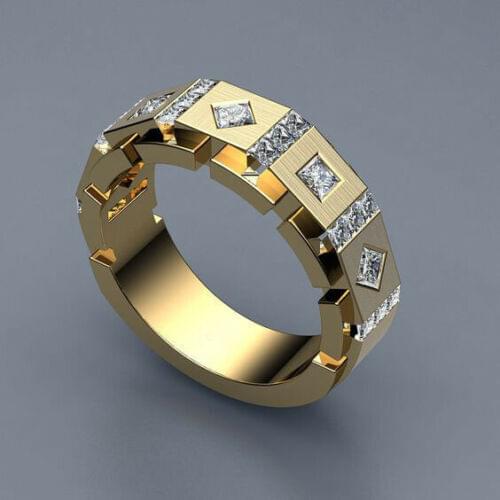 Fashion Gold Color Rings for Men Women Fashion Design Modern Jewelry Geometric Square Crystal Rimgs New Lady Accessory Ring Gift