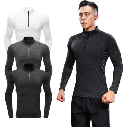 Mens T-shirt quick-drying compression T-shirt mens fitness running breathable long-sleeved sports zipper fitness cycling suit