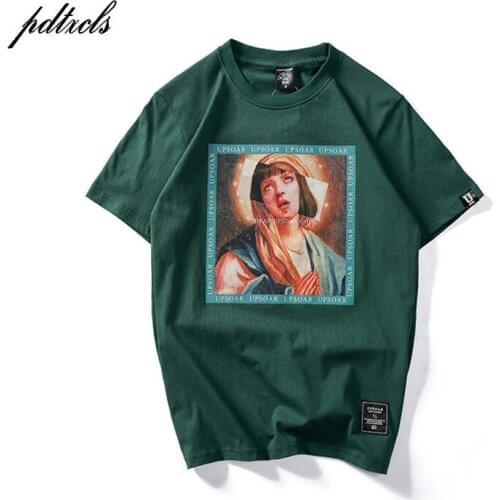 Hot Virgin Mary Mens Tops Tees 2018 Summer Funny Printed Short Sleeve Hip Hop Casual Cotton T-Shirts Streetwear (Asian Size)