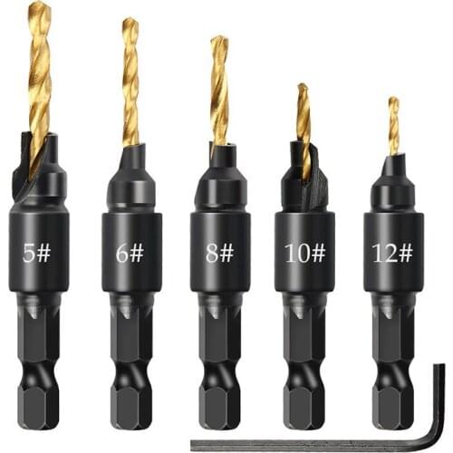 Countersink Drill Woodworking Drill Bit Set Drilling Pilot Holes For Screw Countersink High Speed Steel #5 #6 #8 #10 #12