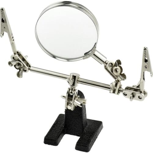 Third Hand Desktop Magnifier Helping Hand Auxiliary Clamp Alligator Clip Stand 5X Magnifying Glass Soldering Stand