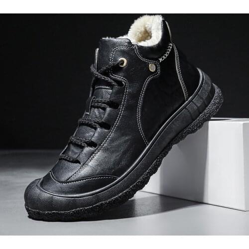 Mazefeng Men Shoes Winter Sneakers Medium-cut Boots Male Vintage Handmade Boots Mens Sneakers Retro Frosty Boots Big Size Shoes
